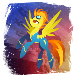 Size: 901x916 | Tagged: safe, artist:rariedash, spitfire, pegasus, pony, g4, clothes, female, flying, goggles, hooves, lineless, mare, solo, spread wings, uniform, wings, wonderbolts, wonderbolts uniform