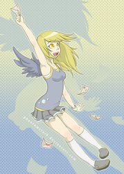 Size: 1500x2100 | Tagged: safe, artist:pettankoprincess, derpy hooves, human, g4, armpits, female, humanized, letter, light skin, mail, solo, winged humanization