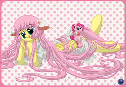 Size: 4500x3130 | Tagged: safe, artist:template93, fluttershy, pinkie pie, g4, chii, chobits, crossover, cute, high res, long mane, sumomo