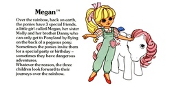 Size: 1000x500 | Tagged: safe, megan williams, sundance, human, g1, my little pony fact file, official, g1 backstory