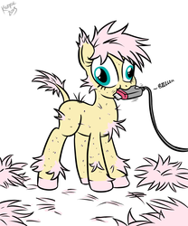 Size: 2000x2400 | Tagged: safe, artist:killryde, oc, oc only, oc:fluffle puff, earth pony, pony, alternate hairstyle, female, haircut, mare, shaved, skin, solo