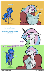 Size: 1050x1680 | Tagged: safe, artist:i-am-knot, princess celestia, princess luna, g4, comic, implied adoption, newspaper