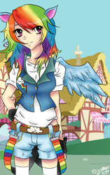 Size: 701x1116 | Tagged: safe, artist:mangacrazy101, rainbow dash, human, g4, eared humanization, female, humanized, light skin, solo, winged humanization