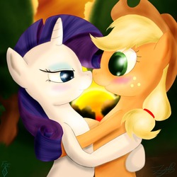 Size: 1500x1500 | Tagged: safe, artist:jabbie64, applejack, rarity, g4, female, hug, lesbian, ship:rarijack, shipping