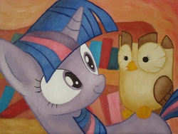 Size: 4320x3240 | Tagged: safe, artist:corina93, owlowiscious, twilight sparkle, g4, traditional art