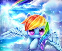 Size: 3000x2500 | Tagged: safe, artist:aquagalaxy, rainbow dash, g4, cloud, cloudy, female, looking at you, rainbow, solo