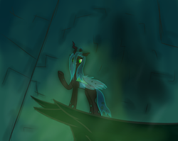 Size: 1066x850 | Tagged: dead source, safe, artist:breezethepony, queen chrysalis, changeling, changeling queen, g4, be prepared, crossover, female, parody, scene interpretation, solo, the lion king
