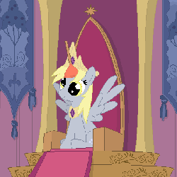 Size: 400x400 | Tagged: safe, artist:tomdantherock, derpy hooves, alicorn, pony, g4, animated, blinking, cute, derpabetes, derpicorn, ear flick, eye shimmer, female, muffin queen, plunger, plungercorn, plungicorn derpy, sitting, smiling, solo, spread wings, throne