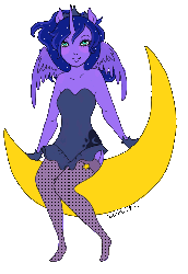 Size: 347x504 | Tagged: safe, artist:denkis, princess luna, human, anthro, g4, ambiguous facial structure, animated, crescent moon, female, humanized, moon, simple background, solo, tangible heavenly object