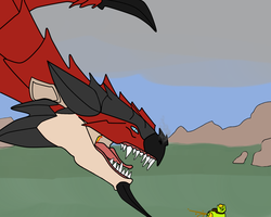 Size: 1280x1024 | Tagged: safe, fluffy pony, rathalos, wyvern, imminent death, monster hunter, poop, smarty friend