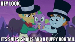 Size: 960x540 | Tagged: safe, snails, snips, spike, dog, equestria girls, g4, image macro, spike the dog