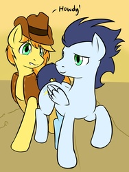 Size: 2400x3200 | Tagged: safe, artist:vulapa, braeburn, soarin', g4, butt, clothes, hat, male, plot, ship:soarburn, shipping, stallion