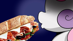 Size: 800x459 | Tagged: safe, artist:starykrow, edit, sweetie belle, g4, female, food, not porn, sandwich, sandwich censorship, solo, unnecessary censorship