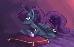 Size: 1280x817 | Tagged: safe, artist:herny, princess luna, luna-afterdark, g4, female, pillow, prone, solo