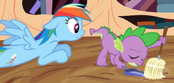 Size: 1920x920 | Tagged: safe, screencap, rainbow dash, spike, g4, my little pony: friendship is magic, read it and weep, season 2, out of context, read it and sweep