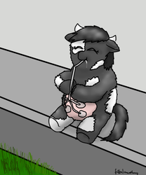 Size: 506x607 | Tagged: safe, artist:fillialcacophony, fluffy pony, cow fluffy, female, milk, milking, solo, udder