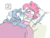 Size: 631x476 | Tagged: safe, artist:artflicker, pinkie pie, pokey pierce, g4, bandage, bed, bubble berry, female, injured, male, poppy pin, rule 63, ship:bubblepin, ship:pokeypie, shipping, straight