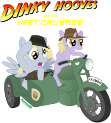Size: 2000x2208 | Tagged: safe, artist:axemgr, derpy hooves, dinky hooves, pegasus, pony, g4, crossover, female, indiana jones, mare