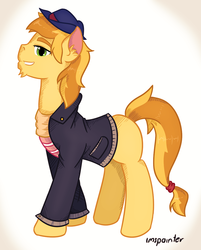 Size: 903x1124 | Tagged: safe, artist:imspainter, braeburn, earth pony, pony, g4, clothes, hat, hipster, jacket, male, scarf, shirt, solo, stallion