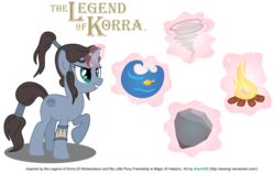 Size: 8748x5513 | Tagged: safe, artist:axemgr, tom, goldfish, pony, unicorn, absurd resolution, air, earth, female, fire, korra, mare, ponified, simple background, solo, the legend of korra, transparent background, water