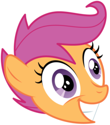 Size: 805x909 | Tagged: safe, artist:axemgr, scootaloo, pegasus, pony, g4, season 1, the cutie mark chronicles, bust, cute, cutealoo, female, filly, foal, grin, head, simple background, slasher smile, smiling, solo, transparent background, vector