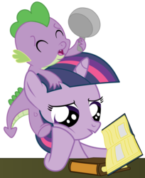 Size: 2914x3579 | Tagged: safe, artist:axemgr, spike, twilight sparkle, g4, baby, baby dragon, baby spike, book, dinosaurs (tv show), filly, filly twilight sparkle, mama twilight, not the mama, not the momma, pan, reference, simple background, transparent background, vector, younger