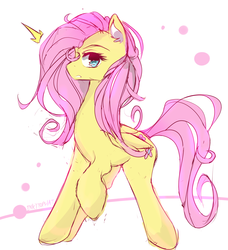 Size: 2018x2217 | Tagged: dead source, safe, artist:inkytophat, fluttershy, pegasus, pony, g4, ear fluff, female, mare, profile, raised hoof, solo