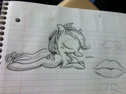 Size: 1280x956 | Tagged: safe, artist:getchanoodlewet, applejack, g4, eyes closed, female, lined paper, prone, solo, traditional art