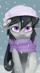 Size: 1372x2500 | Tagged: safe, artist:facerenon, octavia melody, g4, clothes, female, hat, scarf, snow, snowfall, solo