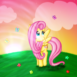 Size: 1000x1000 | Tagged: safe, artist:myhysteria, fluttershy, butterfly, g4, female, solo