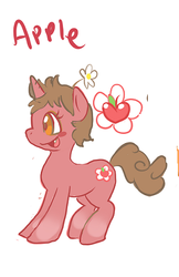 Size: 316x488 | Tagged: dead source, safe, artist:luvlymilk, oc, oc only, food pony, original species, apple, solo