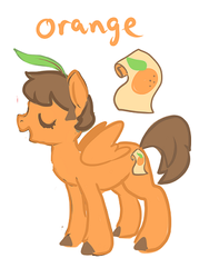 Size: 328x436 | Tagged: dead source, safe, artist:luvlymilk, oc, oc only, oc:orange (luvlymilk), food pony, original species, pegasus, pony, female, orange, orange fur, solo