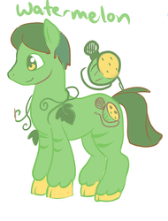 Size: 376x496 | Tagged: dead source, safe, artist:luvlymilk, oc, oc only, food pony, original species, solo, watermelon