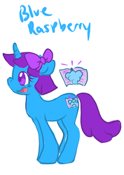 Size: 342x484 | Tagged: dead source, safe, artist:luvlymilk, oc, oc only, oc:blue raspberry, food pony, original species, blue raspberry, food, raspberry (food), solo