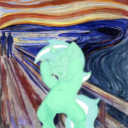 Size: 894x894 | Tagged: safe, artist:nothingbutponiesro, lyra heartstrings, pony, g4, edvard munch, fine art parody, the scream