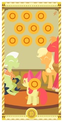 Size: 800x1550 | Tagged: safe, artist:janeesper, apple bloom, applejack, big macintosh, granny smith, earth pony, pony, g4, coin, male, stallion, tarot card, ten of coins, ten of diamonds