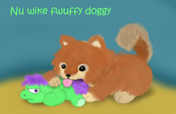 Size: 560x366 | Tagged: safe, artist:mr tiggly the wiggly walnut, dog, fluffy pony, pomeranian