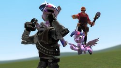 Size: 1192x670 | Tagged: safe, artist:fezwearingdoctor, twilight sparkle, alicorn, pony, robot, g4, 3d, engineer, engineer (tf2), female, gmod, heavy (tf2), mare, team fortress 2, twilight sparkle (alicorn)