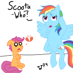 Size: 600x600 | Tagged: safe, rainbow dash, scootaloo, g4, heart, heartbreak, scootabuse, scootalove denied