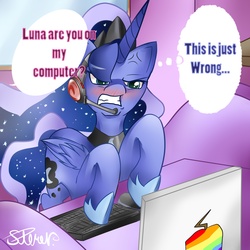 Size: 4000x4000 | Tagged: safe, artist:the0ne-u-lost, princess luna, g4, computer, female, solo