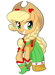 Size: 550x750 | Tagged: safe, artist:30clock, applejack, earth pony, pony, g4, clothes, dress, female, freckles, gala dress, hat, mare, pixiv, simple background, solo
