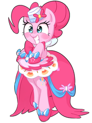 Size: 600x800 | Tagged: safe, artist:30clock, pinkie pie, pony, g4, bipedal, clothes, cute, dress, female, gala dress, gown, happy, pinkie pie's first gala dress, pixiv, shoes, solo