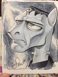 Size: 768x1024 | Tagged: safe, artist:andypriceart, pony, boris karloff, frankenstein's monster, ponified, solo, traditional art