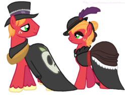 Size: 900x684 | Tagged: dead source, safe, artist:jaquelindreamz, big macintosh, earth pony, pony, g4, luna eclipsed, clothes, costume, duo, halloween, mac the ripper, macareina, mare, nightmare night, rule 63, self ponidox, stallion