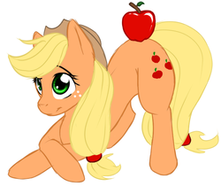 Size: 691x604 | Tagged: safe, artist:nessia, applejack, g4, apple, crossed hooves, female, obligatory apple, simple background, solo