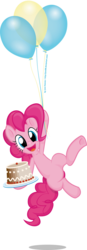 Size: 819x2362 | Tagged: safe, artist:jcosneverexisted, pinkie pie, g4, balloon, cake, female, looking at you, simple background, smiling, solo, then watch her balloons lift her up to the sky, transparent background