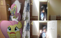 Size: 400x250 | Tagged: safe, artist:metalgriffen69, fluttershy, g4, brony, but why, comic, implied pooping, irl, metalgriffen69, mop head, photo, ponies in real life, sitting on toilet, toilet, waifu, why