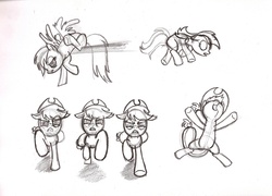 Size: 1704x1227 | Tagged: safe, artist:maddermike, applejack, rainbow dash, g4, monochrome, sketch, traditional art