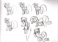 Size: 1715x1236 | Tagged: safe, artist:maddermike, rainbow dash, rarity, twilight sparkle, g4, monochrome, sketch, traditional art