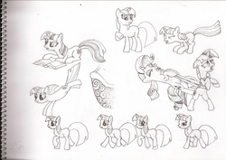 Size: 1754x1239 | Tagged: safe, artist:maddermike, rarity, twilight sparkle, g4, monochrome, sketch, traditional art